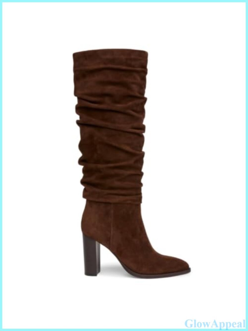 Faux Suede Knee High Boots Slouchy Chunky Block Heel Side Zip